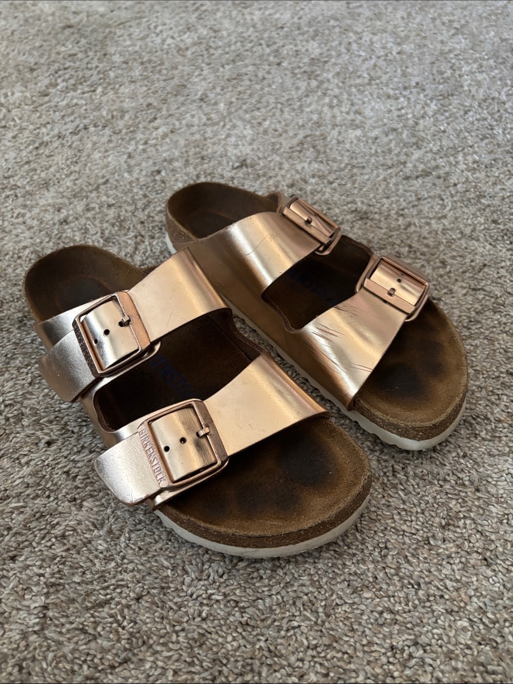 Birkenstock Metallic Copper Double-Buckle Slide Sandals 6